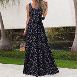 Elegant Sleeveless Tank Dress Celmia Bohemian Floral Print Long Party Dress 2022 Summer Holiday Casual Belted Maxi