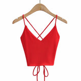 Women Sexy Backless Lace-up Tops Summer Clothes 2024 Fashion Sleeveless V-neck Tops Sexy Club-Outfit