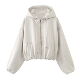 New Suede Texture Effect Short Hooded Jacket 3046833-Outfit