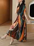 Colorblock Dresses For Women V Neck Short Sleeve High Waist Tunic Folds Printing Slim Dress Female Summer Clothes