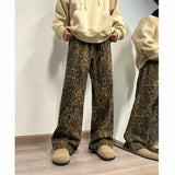 New Leopard Print Design Sense Hiphop High Street Pants Men's Vibe Tide Brand Straight Tube Micro Pants-Outfit