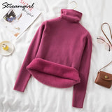 Warm Velvet Sweaters For Women Turtleneck Winter New Casual Basic Knitted Thicken Pullovers Sweater Fleece Women