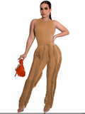 Summer Clothes Streetwear 2 Two Peice Sets Women Outfits Sleeveless Crop Top Women Tassel Shorts Green Black Matching