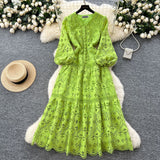 Fashion Dress Women 2025 Spring New French Waist Display Thin Hollow Hook Lace Leaves Side