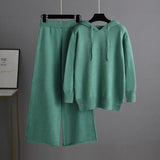 Female Winter Casual Sweater Sets Loose Hooded Sweater+ Wide Led Long Pants 2022 Winter Solid Knitted Two Pieces