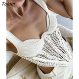Fishbone Waist Crocheted Knitted Crop Tops Women Vest Tee 2022 Summer Sexy Sleeveless Hollow Out Y2K Tops Corset