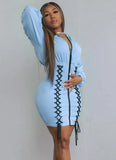 Lace-Up Zipper Long Sleeve Hoody Casual