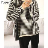 Autumn Winter New Korean Version Casual Lazy Style Pullover Striped Sweater Women Loose Top