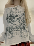 White Oversize Long Sleeve Shirt with Skull