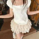 Kawaii Lolita Skirt Shorts Women Ruffle Patchwork Layered High Waist Cute Balletcore Mini Skirt Tutu Petticoat