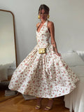 Romantic Design U Tie Slings Bare Back Floral Dress Female Lazy High-End Feel Folded Dress