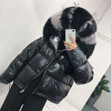 Winter Down Jacket Women Double-sided wear Glossy Short Outerwear Fox fur collar White duck down Coats Students Tops