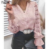 Women's Blouse Vintage Lace Spliced Long Sleeve Pink Button Up Woman Shirt Tops 2022 Fashion Casual Ladies Blouses