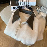 Sleeve Solid Women Turn Down Collar Loose Casual Knitted Coats Zipper Autumn Winter 2023 Regular Splice Sweaters Cardigan-Outfit