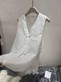 Vest Women's Summer 2024 New Design Feeling Of European Root Yarn Embroidery New Chinese Style Outside Folded Horse Clip-Outfit