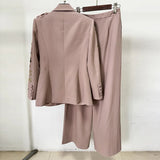 New Fashion Heavy Industry Nail Bead Three-Dimensional Flower Jacket Wide-Footed Trouser Set Two
