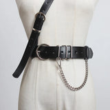 Pu Leather Black Chain Split Long Wide Strap Belt Personality Women New Fashion Tide All-match Spring Autumn 2023