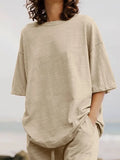 Celmia Fashion Women 2pcs Sets 2022 Summer Casual Loose Holiday Pocket Belted Set Half Sleeve O-neck Top and Wide Leg Pant
