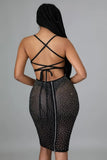 Black Sexy Beaded Halter Midi Bodycon