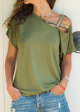 Explosion Casual Slanted Shoulders Cross Irregular Short-Sleeved Print Women