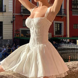 Sleeveless Mini Corset Dresses 2023 White Coquette Party High-quality Lace Panel A-line Dress Elegant Sweet Robe New-Outfit