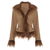 Retro Millard Hair Collar Flower Embroidery Short Warm Coat Thairy