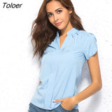 Women Chiffon Shirt Blusas Femininas Tops Short Sleeve Elegant Ladies Formal Office Blouse Plus Size Chiffon Shirt