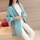 Embroidery Floral Tassel Trench Coats Women Cloak Long Sleeves Knitted Cardigan Sweater Windbreaker 2020 Winter