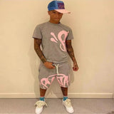 High Street Fashion Hip Hop Suit Men 2023 Summer Fashion T-Shirt Printed Syna Shorts-Outfit