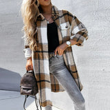 Churses Casual Turn Down Collar Single-Breasted Cardigan Autumn Fashion Long Sleeve Loose Street Wear Plaid Women