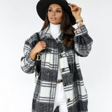 Checked Jackets Coats Women Fashion Casual Oversized Turn Down Collar Long Outwear Thick Warm Woolen Blends