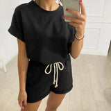 Women's Two Piece Suit 2021 Summer 2 Piece Set Elastic Waist Casual Solid Color Leisure Pajamas Set O-Neck Home
