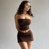 Solid Sleeveless Folds Tube Crop Top Skirts 2 Piece Matching Set Summer Fashion Streetwear Beach Clothing Drop