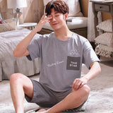 Men Pajama Sets Cotton Male Short Sleeve O-Neck Striped Pyjama Set For Man Summer Sleepwear Suit Leisure Homewear
