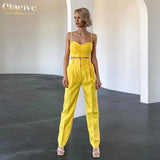 Sexy Blue Crop Top Two Piece Set Women Summer Bodycon High Waist Pants Set Lady Elegant Slim Pencil Trouser