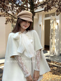Xixi 2025 Autumn New White Standard Temperament Elegant Thousand Gold Wind Long-Sleeved Coat Cape Woman