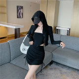 Summer Women Skirt Suits Fashion Elegant Thin Cardigan Hoodie Jacket with Tube Top Triangle Vest Short Skirt 3 Piece