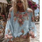 Temperament 3D Printed Long-Sleeved Shirt Lady's New Loose High-End Feel