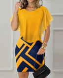 Summer New Vintage Chiffon Round Collar Elegant Fake Two Dresses In Stock-Outfit
