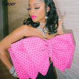 Design Strapless Bow Tie Letter Print Crop Top Sexy Party Clubwear Outfits New Fashion Backless Women Blouse Top