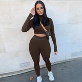 Winter Casual Two 2 Piece Set Sweatsuits Tracksuit For Women Outfits Turtleneck Crop Top Pants Suits Black Matching