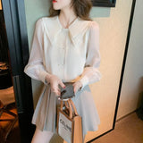 Sleeve Chiffon Blouse Shirt Women Tops Blouse Women Blusas Mujer De Moda 2021 Turn Down Collar Blouse Women Blouses
