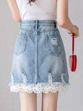VAREY LIN New Spring Summer Single Breasted Denim Short Skirts Women Fashion High Waist A-line Solid Color Jeans