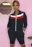 Casual Contrast Zip Up Long Sleeve Sports Short