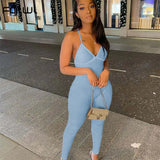 Streetwear White Jumpsuit Rompers Womens Sleeveless Jumpsuits Black Blue One Piece Outfits Backless Bodycon Jumpsuit