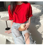 100% Cotton T Shirt Women Summer New Oversized Solid Basic Tees 9 Color Casual Loose Tshirt Korean O Neck Khaki