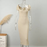 Off Shoulder Knitted Midi Dress Woman Fashion Solid Bodycon Long Robe 2022 Elegant Chic Club Party Sweater