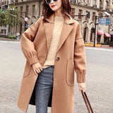 tweed coat women's middle long spring Korean loose and thin woolen