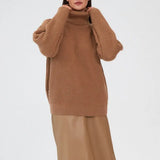 Wixra Women Basic Turtleneck Sweater Warm Thick Loose Pullovers Bright Color Jumper Hot Casual Tops 2021 Autumn