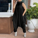 Celmia 2022 Women Long Jumpsuits Fashion Stacking High Collar Sleeveless Sexy Rompers Casual Dropped Crotch Zipper Harem